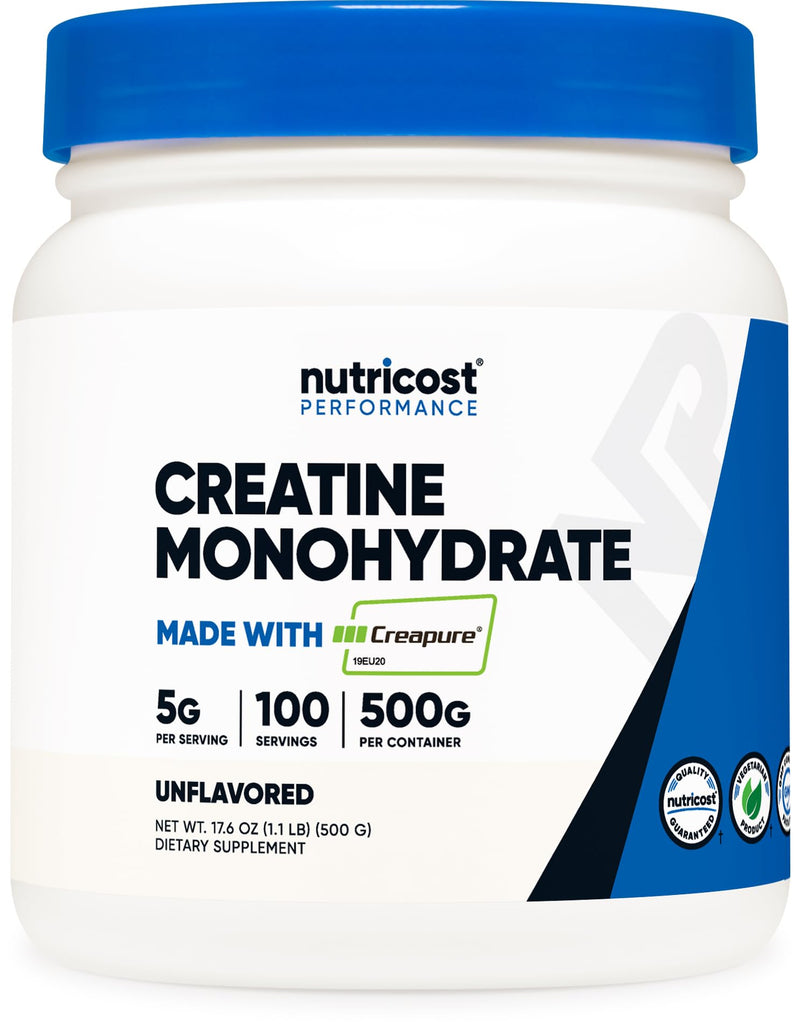 [Australia] - Nutricost Creapure® Creatine Monohydrate 500 Grams Unflavored 100 Servings (Pack of 1) 