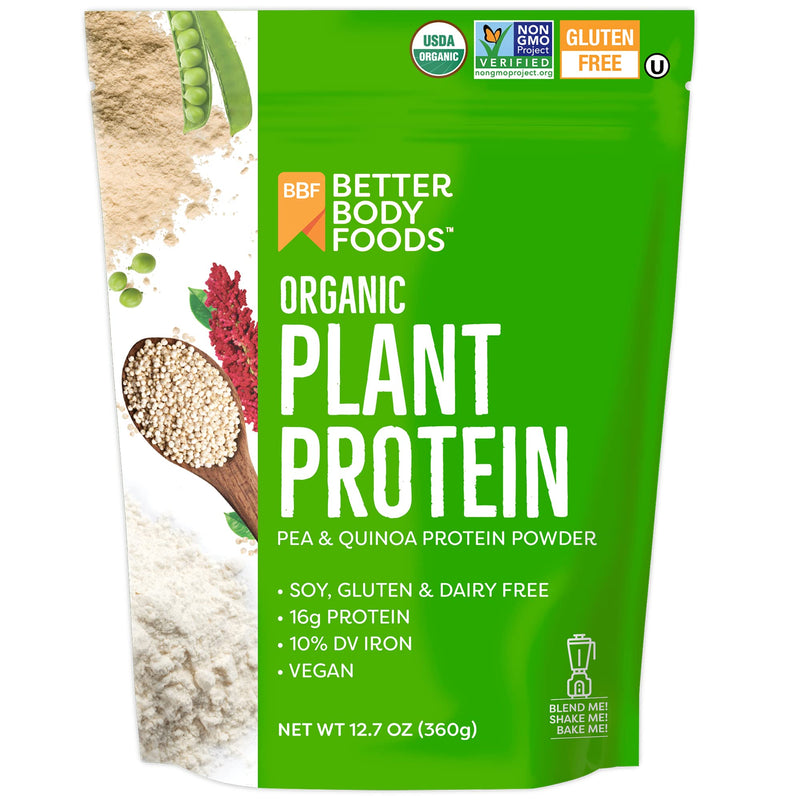 [Australia] - BetterBody Foods Organic Plant Based Protein Powder, - 16g of Protein, Vegan, Low Net Carbs, Gluten Free, Dairy Free, No Sugar Added, Soy Free, Non-GMO, 12.7 Ounces 