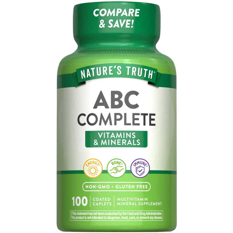 Nature's Truth ABC Complete Multivitamin Supplement for Men and Women | Daily Multivitamin | 100 Caplets | Non-GMO & Gluten Free