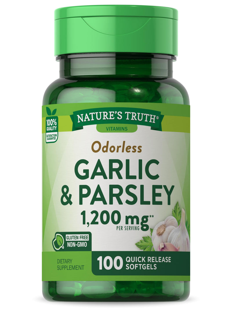 [Australia] - Nature's Truth Odorless Garlic and Parsley | 1200mg | 100 Softgel Capsules | Non-GMO & Gluten Free Extract Supplement 