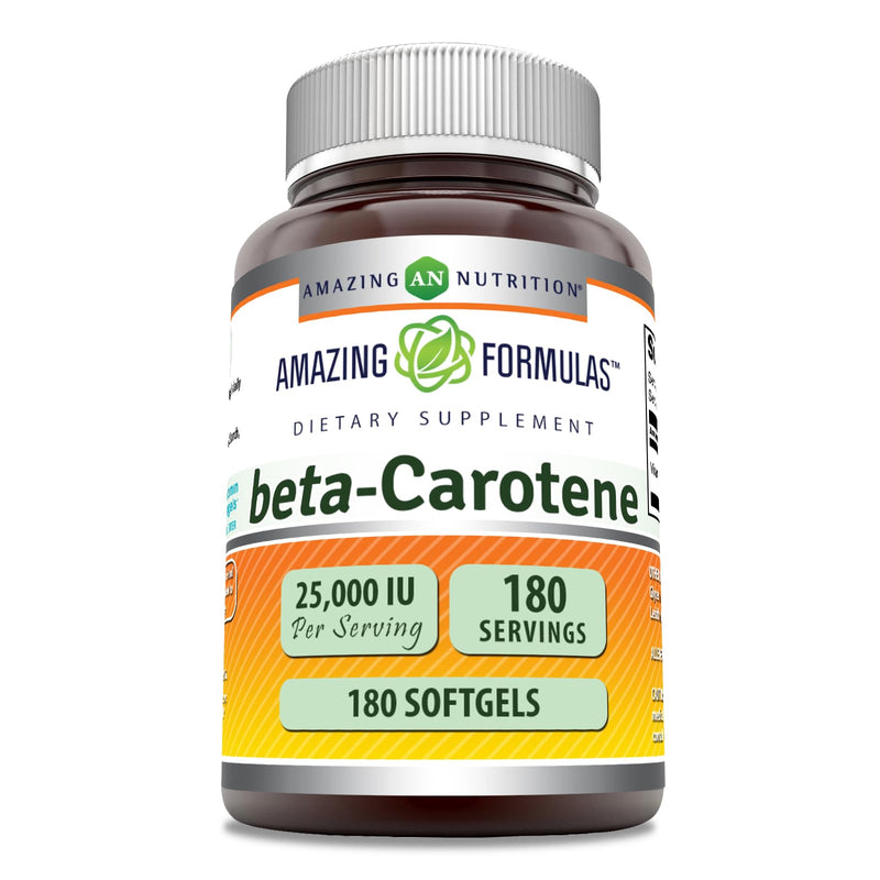 [Australia] - Amazing Formulas Beta Carotene Supplement | 25000 IU Per Serving | 180 Softgels | Non-GMO | Gluten Free | Made in USA 180 Count 