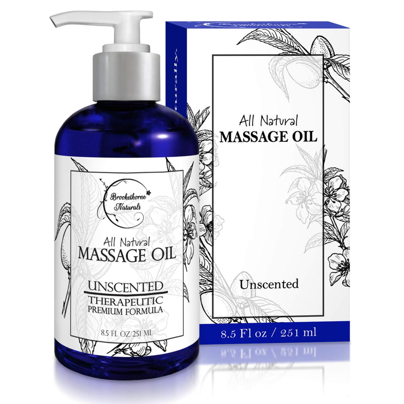[Australia] - Unscented Massage Oil for Massage Therapy – 100% Natural Body Massage Oil with Sweet Almond, Grapeseed & Jojoba Oil for Premium Glide – Pure Carrier Oil Blend for Aromatherapy – Brookethorne Naturals 8.5 Fl Oz (Pack of 1) 