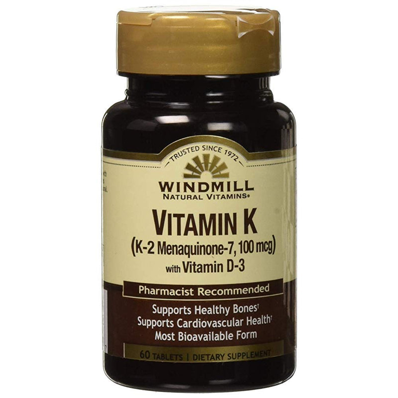 [Australia] - Windmill Natural Vitamins Vitamin K (K-2 Menaquinone-7, 100mcg) 60 Tablets (Pack of 1) 