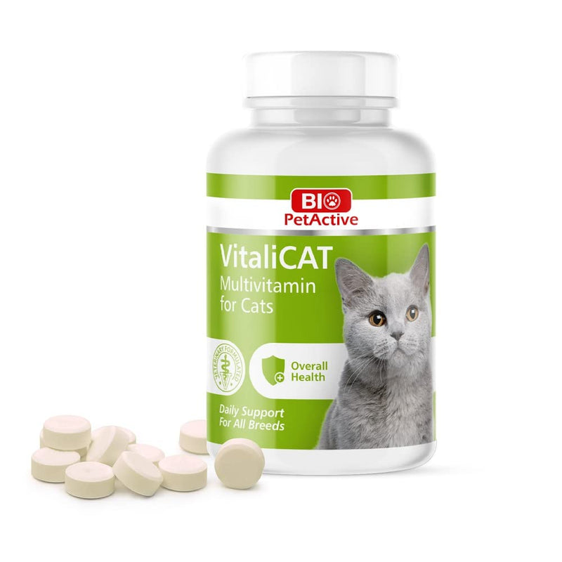 VitaliCAT Multivitamin for Cats, Skin and Coat Supplement, Cat Prenatal Health Supplies, Vitamin A + E + B9 + B5 + H + Biotin + Amino Acids for Cats, 150 Chewable Tablets - PawsPlanet Australia