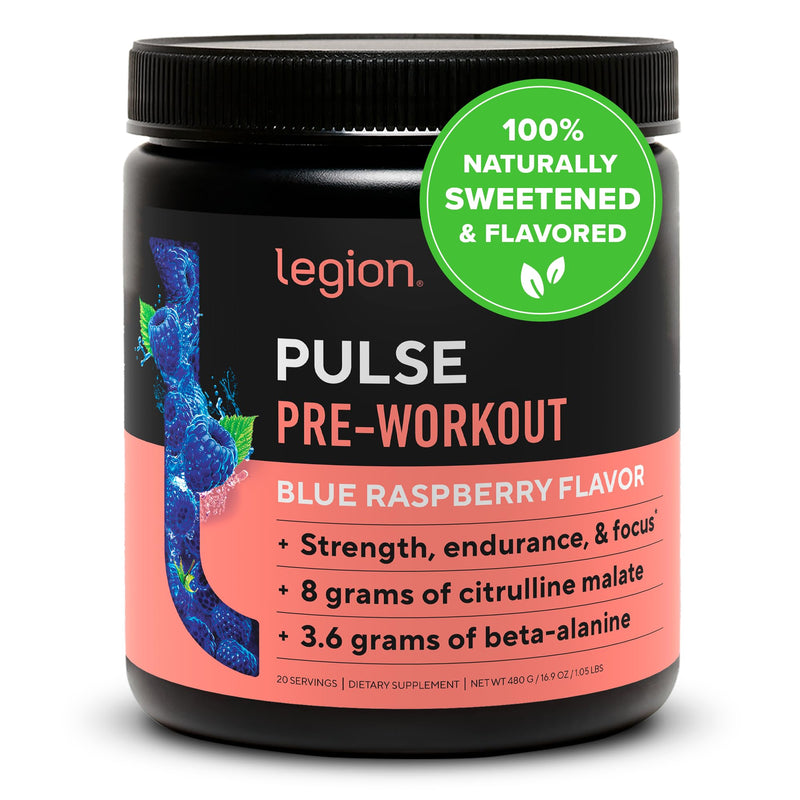 [Australia] - LEGION Pulse Pre Workout Supplement - All Natural Nitric Oxide Preworkout Drink to Boost Energy, Creatine Free, Naturally Sweetened, Beta Alanine, Citrulline, Alpha GPC (20 Servings, Blue Raspberry) 