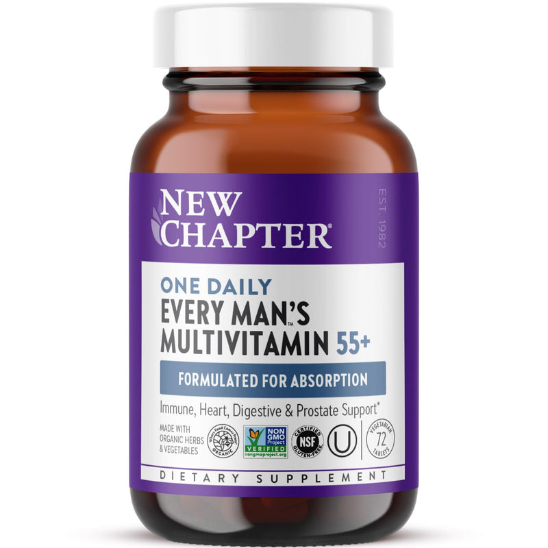 New Chapter One Daily Every Man's Multivitamin 55+ - Offers Eyesight, Immune System & Cellular Energy Support* - Contains Astaxanthin, Saw Palmetto & More - Gluten Free & Vegetarian - 72 Tablets Tablet for Men 72 Count (Pack of 1)