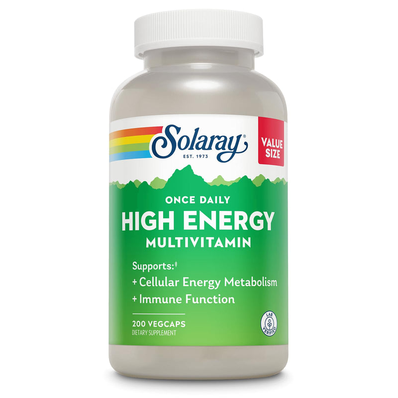 SOLARAY Once Daily High Energy Multivitamin for Women and Men, 200 VegCaps | Cellular Energy & Immune Support - 34 Vitamins, Minerals, Whole Foods & Herb Base - 200 Servings - Lab Verified Unflavored 200 Count (Pack of 1)