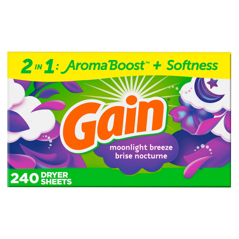 [Australia] - Gain Dryer Sheets Laundry Fabric Softener, Moonlight Breeze, 240 Count 240 Count (Pack of 1) 
