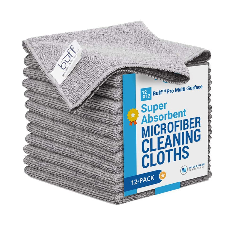 [Australia] - 12" x 12" MW Pro Multi-Surface Microfiber Cleaning Cloths | Gray - 12 Pack | Premium Microfiber Towels for Cleaning Glass, Kitchens, Bathrooms, Automotive, Supplies & Products 12 Count (Pack of 1) 