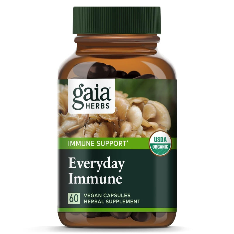 [Australia] - Gaia Herbs Everyday Immune Mushrooms&Herbs-Immune Support Supplement to Help Aid Overall Wellness* -with Turmeric Curcumin, Astragalus, Cordyceps, and Chaga Mushrooms-60 Vegan Capsules(30-Day Supply) 