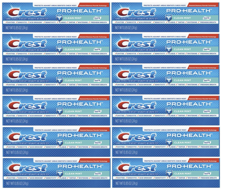 [Australia] - Crest Pro-Health Toothpaste, Clean Mint, Travel Size, TSA Approved, 0.85 Ounce (Pack of 12) 0.85 Ounce (Pack of 12) 