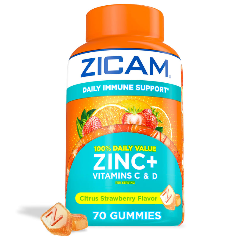 Zicam Daily Immune Support Gummy Supplement, Citrus Strawberry, 70 Count | Antioxidant Support, Easy-to-Take Gummies, Zinc, Vitamin C, Vitamin D 70 Count (Pack of 1)