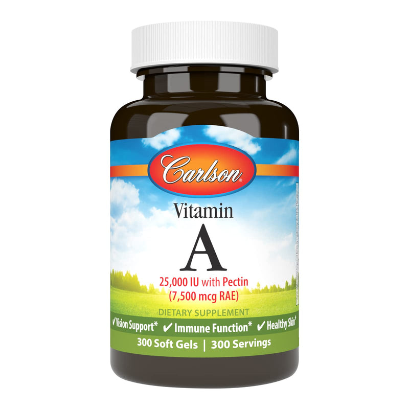[Australia] - Carlson - Vitamin A, 25000 IU (7500 mcg RAE) with Pectin, Vision Health, Helps Night Vision, Skin Health, 300 Softgels 300 Count (Pack of 1) 