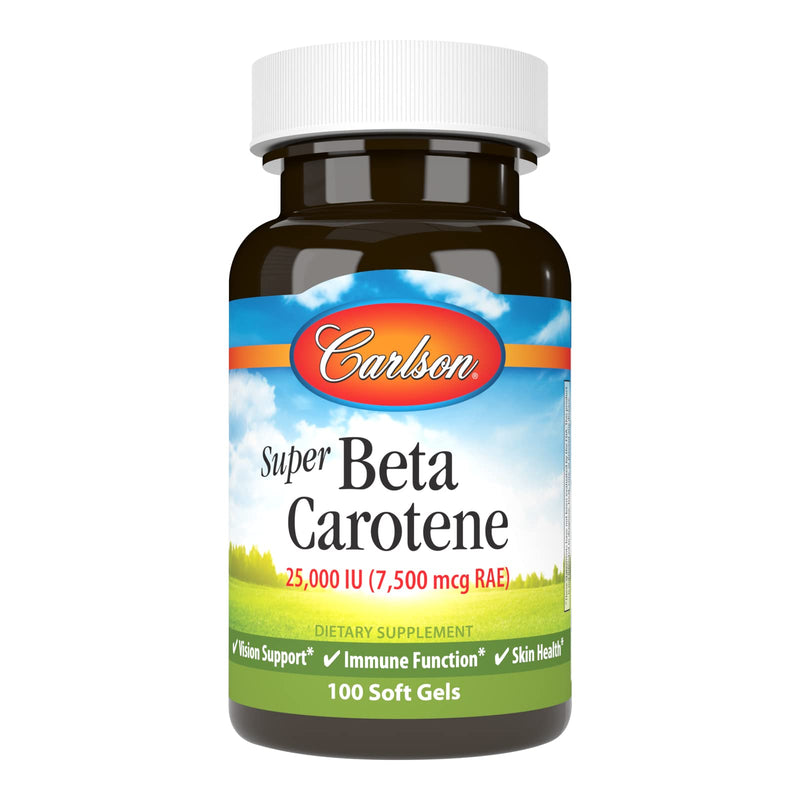 [Australia] - Carlson - Super Beta Carotene, 25000 IU (15 mg), Vitamin A as Beta Carotene, Bioavailable and Bioactive Form, Vision Health, Healthy Skin, 100 Softgels 100 Count (Pack of 1) 