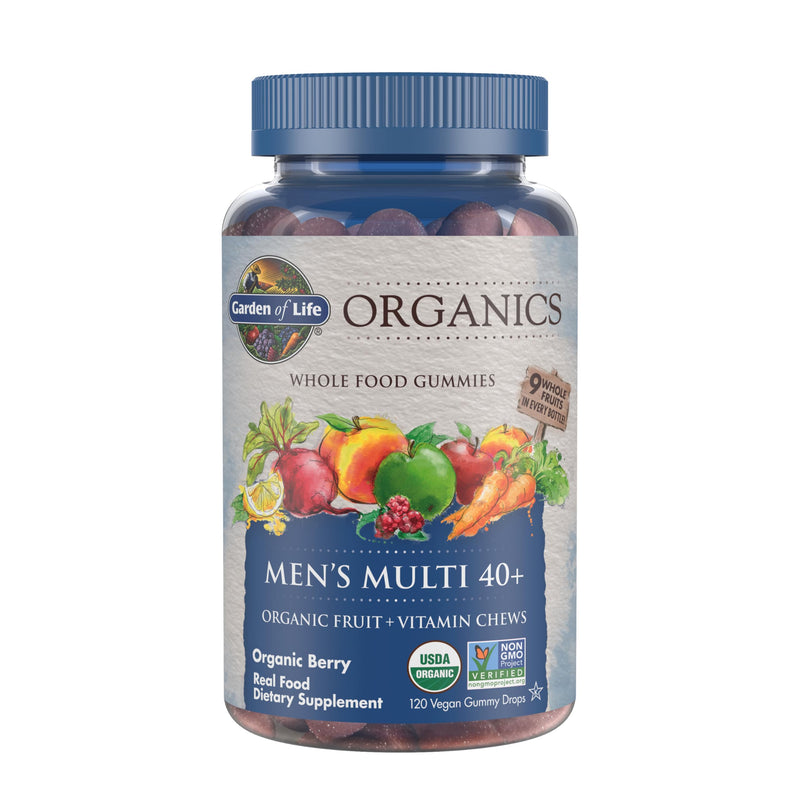 Garden of Life Organics Men 40+ Gummy Multivitamin, 120 Gummies | Certified Organic, Non-GMO, Vegan, Kosher, Complete Multi Methyl B12, C & D3, Gluten, Soy & Dairy Free, Real Fruit 120 Count (Pack of 1)