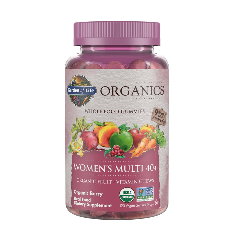 Garden of Life Organics Women 40+ Gummy Multivitamin, 120 Gummies | Certified Organic, Non-GMO, Vegan, Kosher Complete Multi- Methyl B12, C & D3, Gluten, Soy & Dairy Free, Real Fruit Berry 120 Count (Pack of 1)