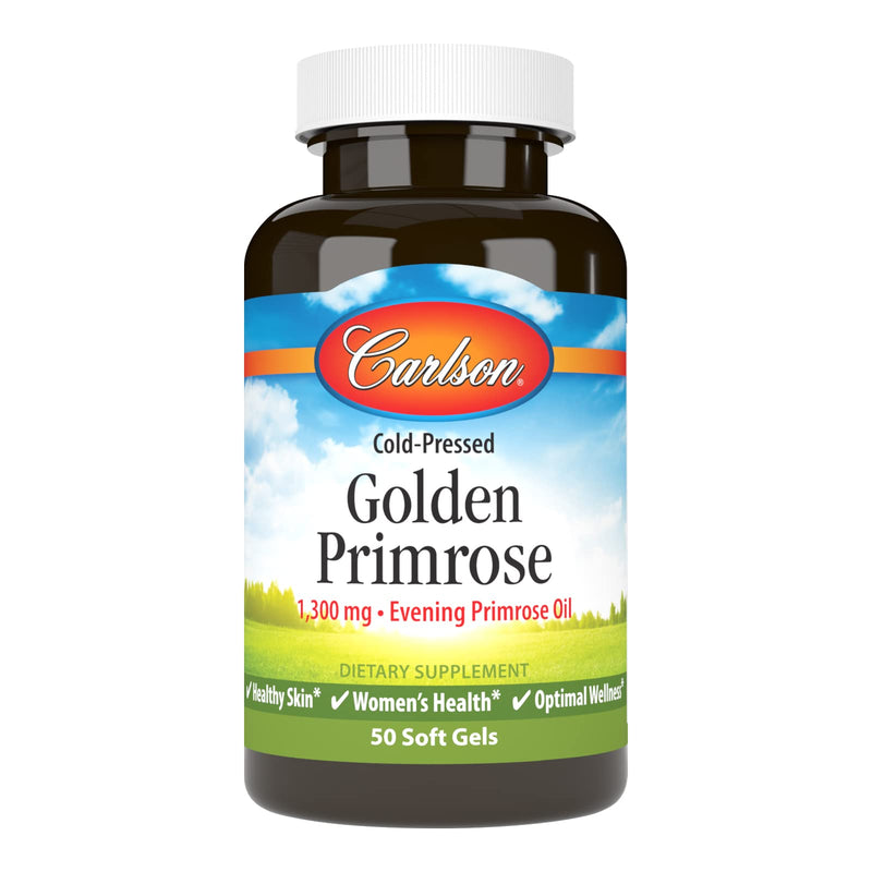 [Australia] - Carlson - Golden Primrose, 1300 mg Evening Primrose Oil, Cold-Pressed, Healthy Skin, Women's Health & Optimal Wellness, 50 Softgels 