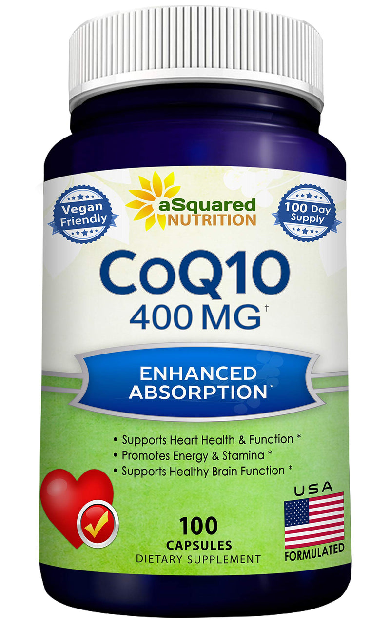 CoQ10 400mg - 100 Capsules - Co Q 10 Supplement - Coenzyme Q10 Pills - CQ10 | High Absorption CoQ 10 - Extra Strength Ubiquinone Powder - CO Q-10 Enzyme Alternative to Gummies & Softgels 100 Count (Pack of 1)