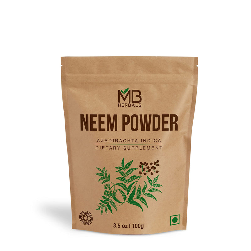 [Australia] - MB Herbals Pure Neem Leaf Powder 100 Gram / 3.5 oz | Azadirachta Indica | Wildcrafted Bitter Neem Supplement Skin and Hair Care 