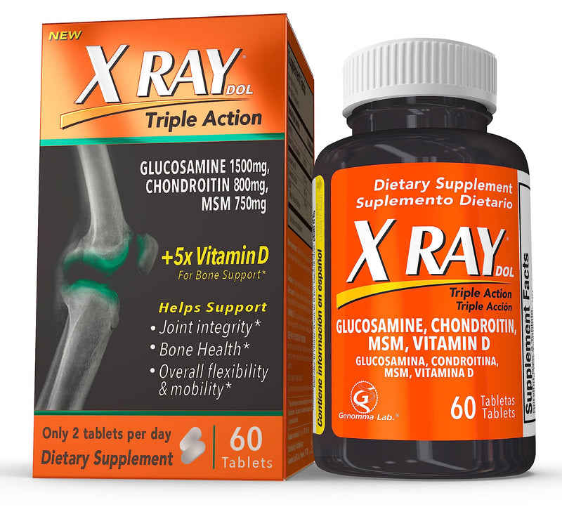 [Australia] - X Ray Dol Triple Action Glucosamine Chondroitin Joint Support Supplement, with MSM & 5X Vitamin D, Knee & Hip, Supports Bone Health, Flexibility & Mobility, Adults & Seniors, 60 Count, 1-Pack 60 Count (Pack of 1) 