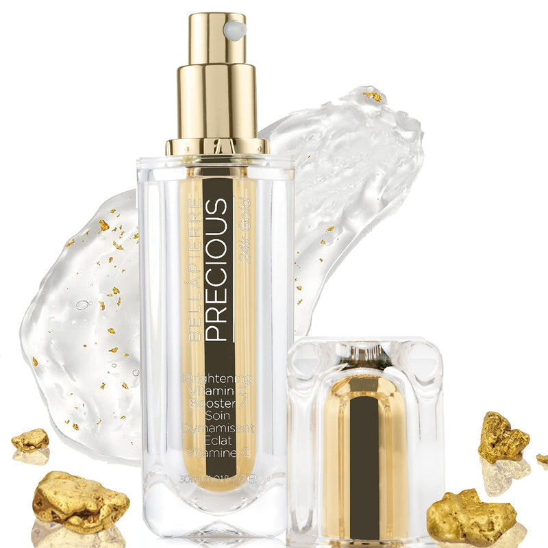 Bellapierre Precious 24k Gold Serum & Brightening Vitamin C Booster for Face & Eyes | All Natural Formula with Caffeine to Brighten & Rejuvenate Dull Skin - 30ml