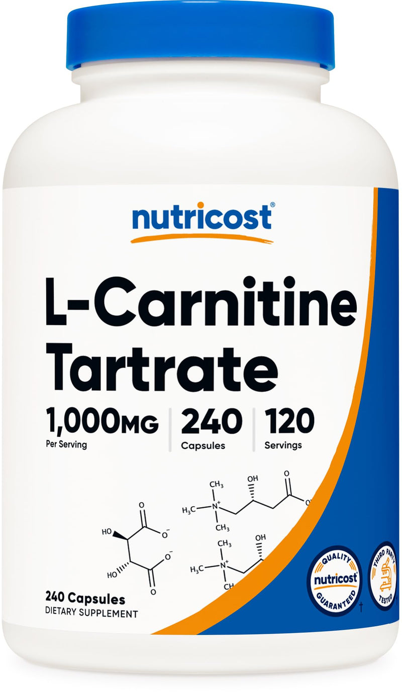 [Australia] - Nutricost L-Carnitine Tartrate 1,000mg, 240 Capsules - 500mg Per Capsule, 120 Servings 240 Count (Pack of 1) 