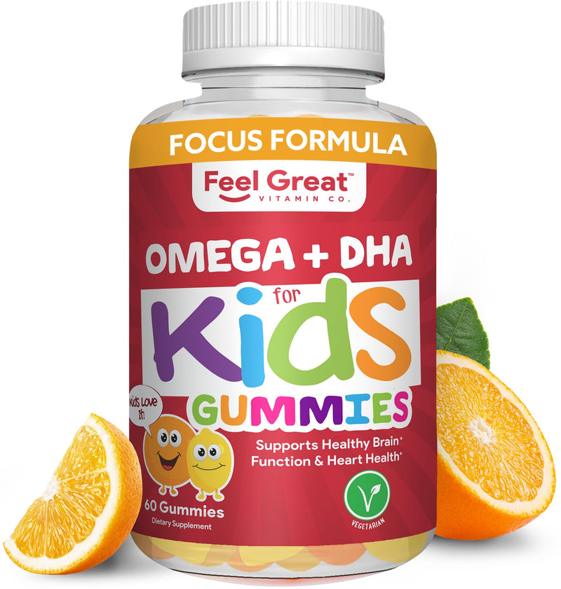 [Australia] - Feel Great Vitamin Co. Complete DHA Gummies for Kids | with Omega 3 6 9 + DHA, Vitamin C | Supports Healthy Brain Function, Vision & Heart Health | Gluten Free, Vegetarian | 60 Gummies Kids DHA + Omega 60 