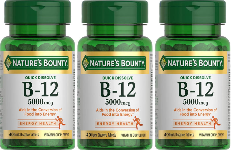 Nature's Bounty Vitamin B-12 5000 mcg, 40 Quick Dissolve Tablets (Pack of 3) Cherry 40 Count (Pack of 3)