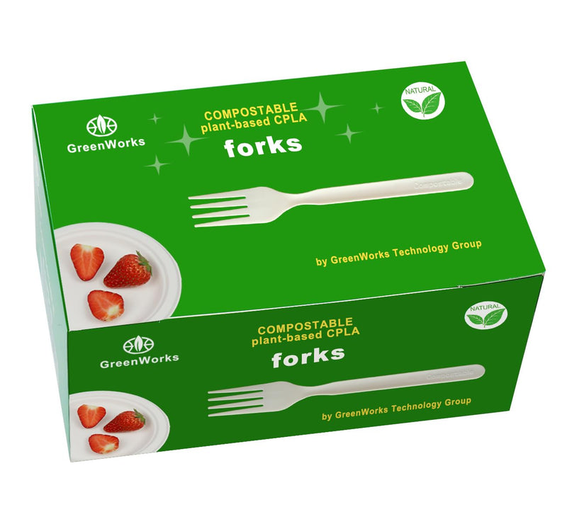 [Australia] - Heavy-duty Compostable Forks, BPI Certified 100 Count 7" Large Disposable Cutlery Utensils Silverware Flatware Fork 