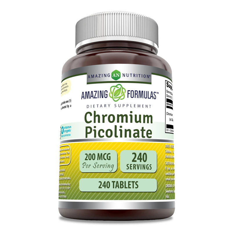 [Australia] - Amazing Formulas Chromium Picolinate Supplement | 200 Mcg Per Serving | Tablets | Non-GMO | Gluten Free | Made in USA (240 Count) 240 Count 240 Count (Pack of 1) 