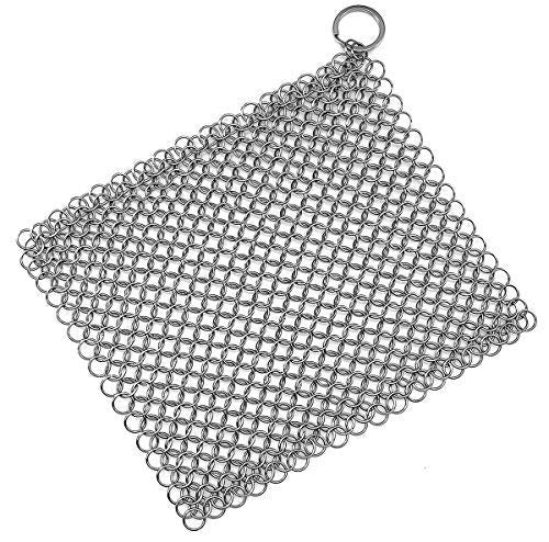 [Australia] - Cast Iron Scrubber 316 Stainless Steel Cast Iron Skillet Cleaner 8"x6" Chainmail Scrubber Scraper Chain Mail Link Scrub for Cast Iron Pre-Seasoned Pans, Griddles, BBQ Grills, and Pot Cookware Cleaning 