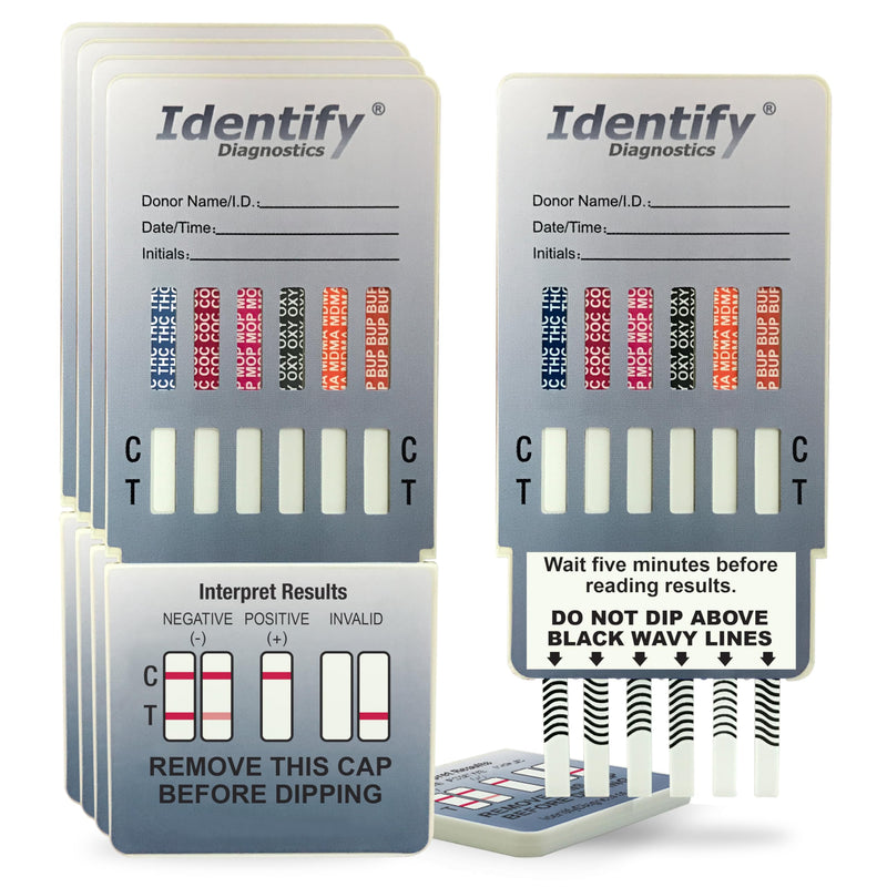Identify Diagnostics Drug Test Cards | 5 Pack | 12 Panel CLIA Waived Instant Urine Marijuana Drug Test Dip Kit for AMP,BAR,BUP,BZO,COC,MDMA,MET,MOP|OPI,MTD,OXY,PCP,THC