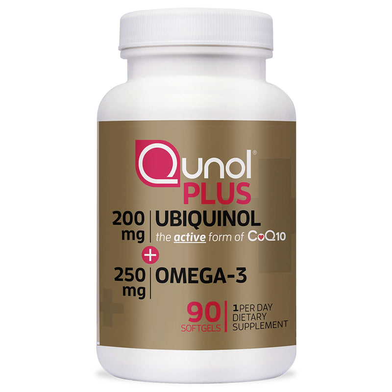 [Australia] - Qunol Plus Ubiquinol + Omega 3, Ubiquinol CoQ10 200mg with 250mg Omega-3 Fish Oil, Extra Strength, Antioxidant for Heart Health, Natural Supplement for Energy Production, (Bovine Version), 90 Count 