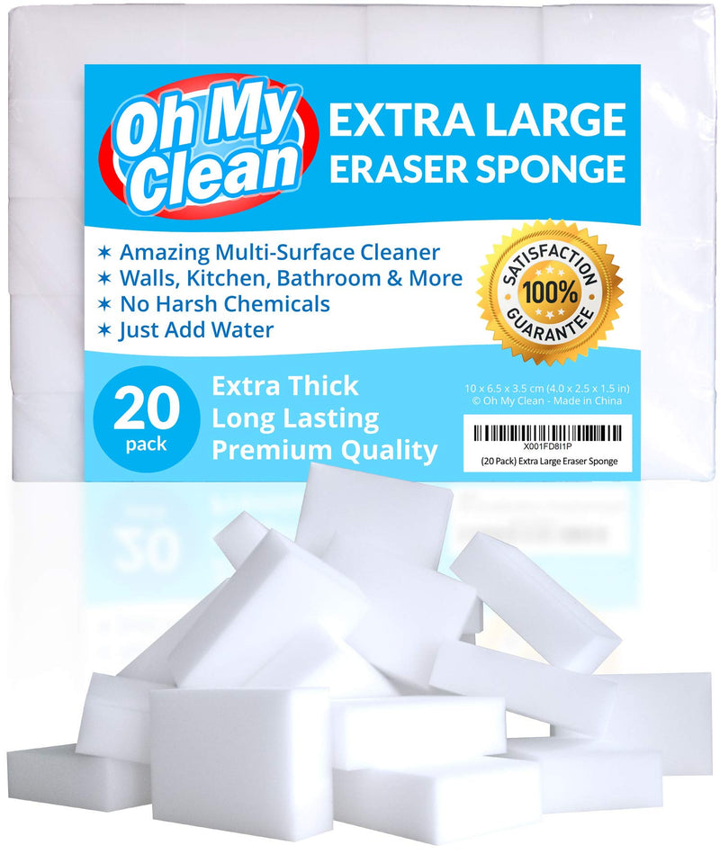 [Australia] - (20 Pack) Extra Large Eraser Sponge - Extra Thick, Long Lasting, Premium Melamine Sponges in Bulk - Multi Surface Power Scrubber Foam Cleaning Pads - Bathtub, Floor, Baseboard, Bathroom, Wall Cleaner 20 