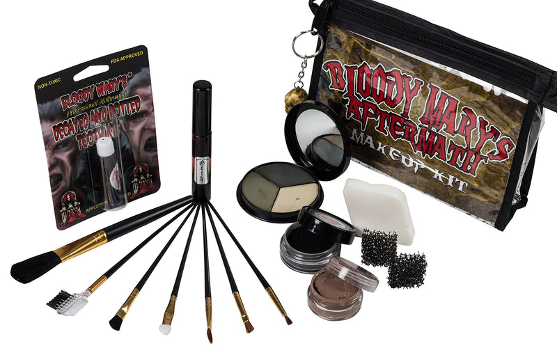 [Australia] - The Aftermath Zombie Starter Makeup Kit By Bloody Mary - Professional Special Effects Supplies - Tri Color Foundation Wheel, Eyeshadow, Tooth Decay, Rotted Teeth, FX Blood, Eyeliner, Sponges, Brushes 