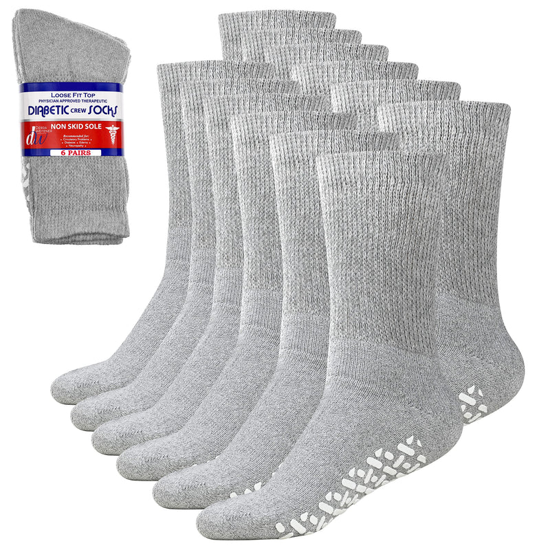 [Australia] - Debra Weitzner 6Pk Non-Binding Loose Fit Sock - Non-Slip Diabetic Socks for Men and Women - Crew, Ankle 10-13 Crew Grey With Grips 