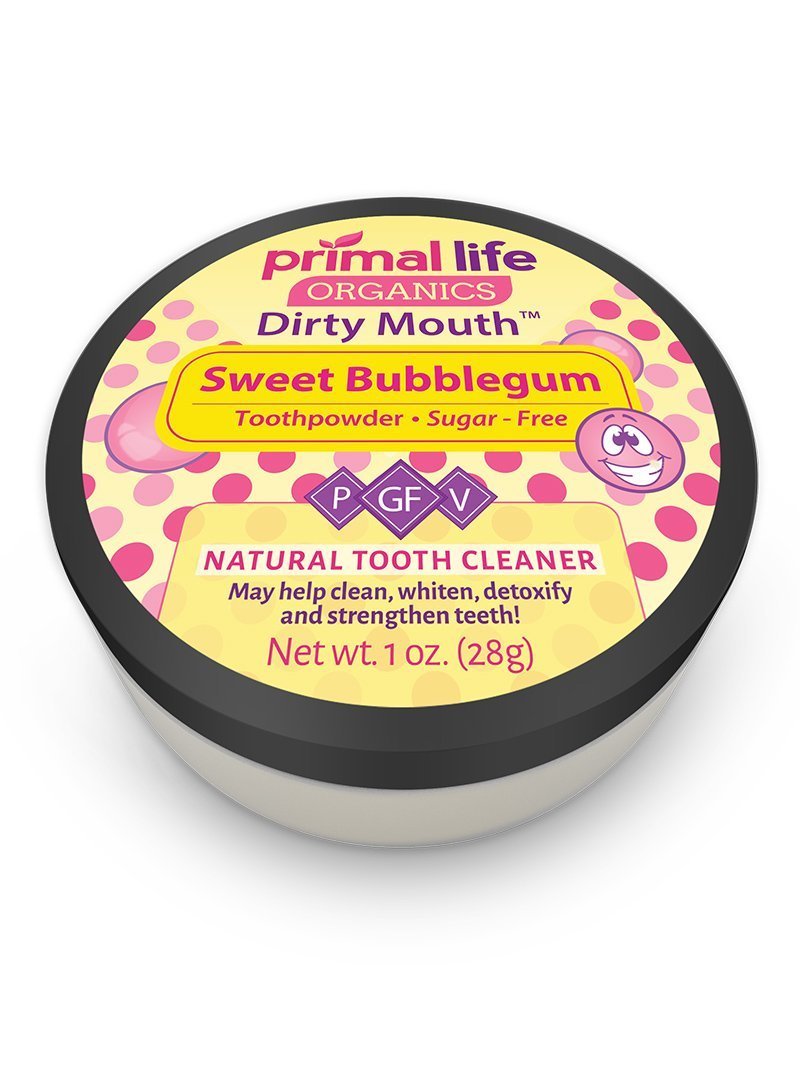 [Australia] - Primal Life Organics - Dirty Mouth Toothpowder, Tooth Cleaning Powder, Flavored Essential Oils with Natural Kaolin & Bentonite Clay, Good for 200+ Brushings, Organic, Vegan (Fruity Bubblegum, 1 oz) Fruity Bubblegum 1 Ounce (Pack of 1) 