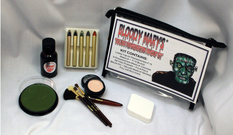 [Australia] - Frankenstein Monster Makeup Kit By Bloody Mary - Special Effects Halloween Costume Decoration - Professional Foundation Makeup, FX Blood, 5 Crayons, Setting Powder, 4 Brushes, Sponge & Zippered Case 