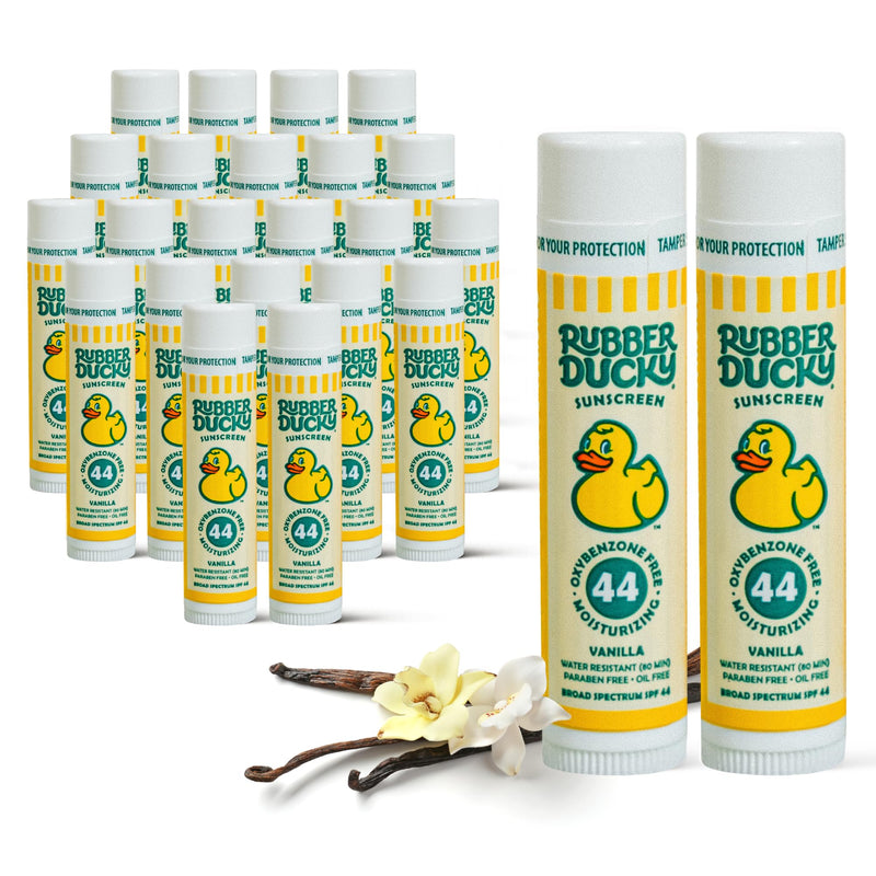 Rubber Ducky | Lip Balm with SPF 44, Water Resistant Sunscreen Lip Balm | Vegan, Untinted, Vanilla Flavor, with Vitamin E | All Season - Broad Spectrum Sunscreen for Lips 1 Count (Pack of 24)