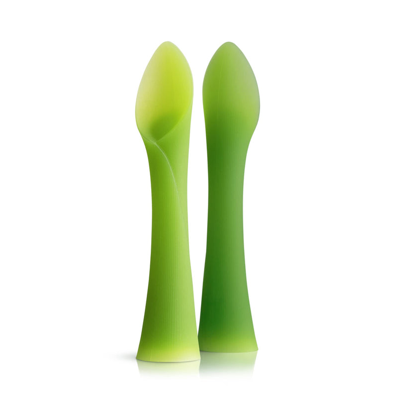 [Australia] - Olababy 100% Silicone Soft-Tip Training Spoon for Baby Led Weaning 2pack Training Spoon Set Lime / Kale 
