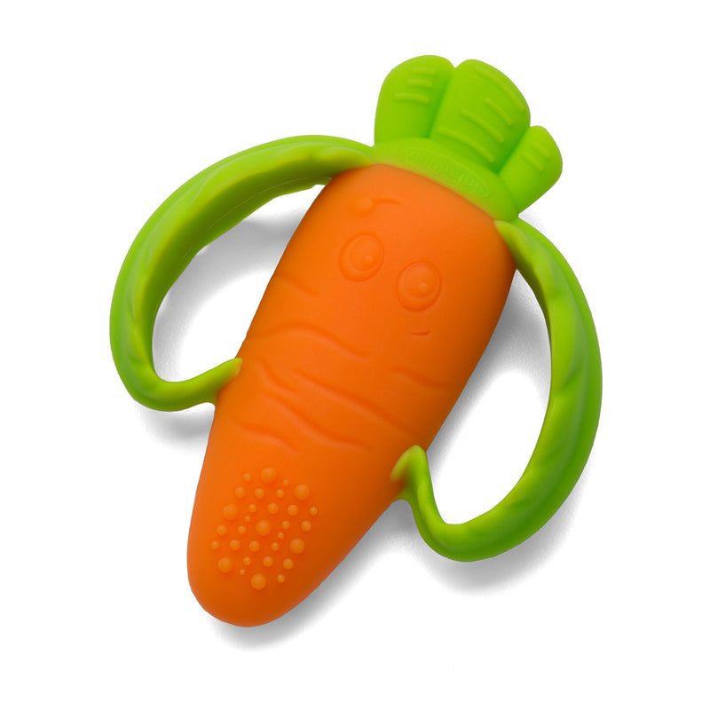 [Australia] - Infantino Lil' Nibbles Textured Silicone Baby Teether - Sensory Exploration and Teething Relief with Easy to Hold Handles, Orange Carrot, 0+ Months 