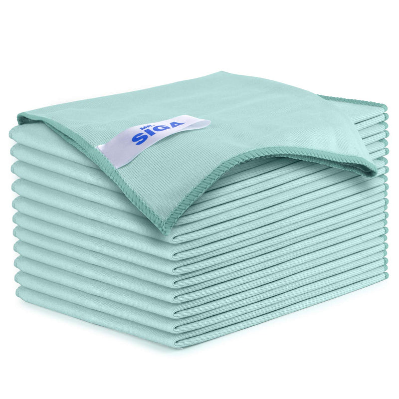 [Australia] - MR.SIGA Ultra Fine Microfiber Cloths for Glass, Pack of 12, 35 x 40cm 13.7" x 15.7" Green 12 Pack-13.7 X 15.7 inch 