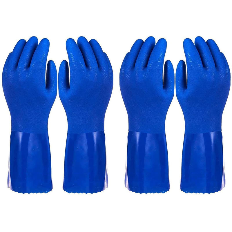 [Australia] - 2 Pairs Rubber Household Cleaning Gloves for Kitchen Dishwashing, Cotton Lined (Blue) Large (Pack of 2) 