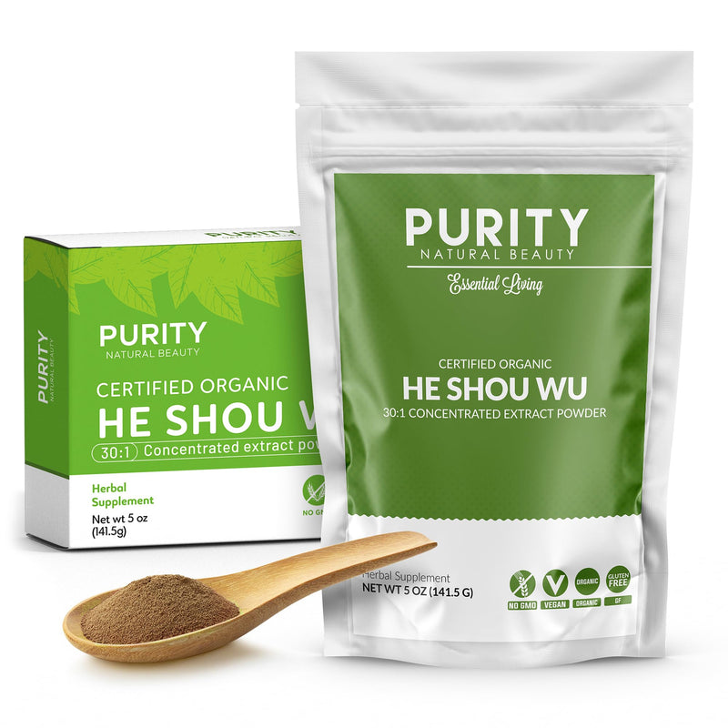 [Australia] - Certified Organic He Shou Wu - Large 5oz Bag of 30:1 Concentrated-Fo-ti - Organic Foti Extract- Fo ti He Shou Wu Organic-Plus Free Bamboo Spoon Pack of 1 - 5 Ounces 