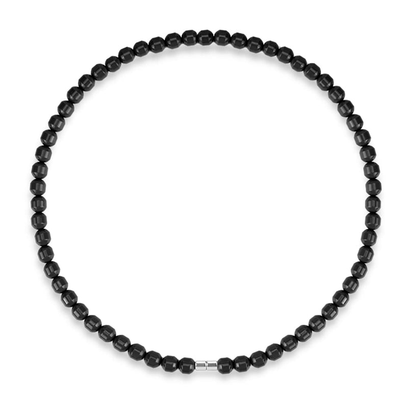 [Australia] - Power Ionics 0.3 inch Black Tourmaline Beaded Necklace, Infinity Stretch Necklace, Fit for Size 19 inch, with Magnet Buckle DarkGray 