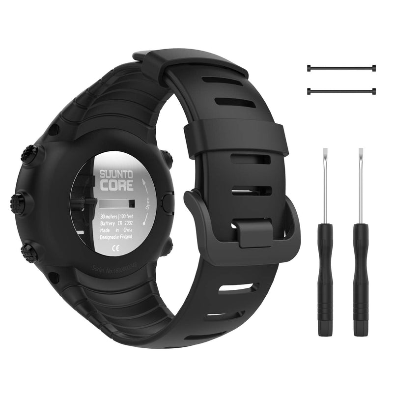 [Australia] - MoKo Suunto Core Watch Band, Classic Replacement Soft Wrist Band Strap with Metal Clasp for Suunto Core Smart Watch, Fits 5.51"-9.06" (140mm-230mm) Wrist, All Black 