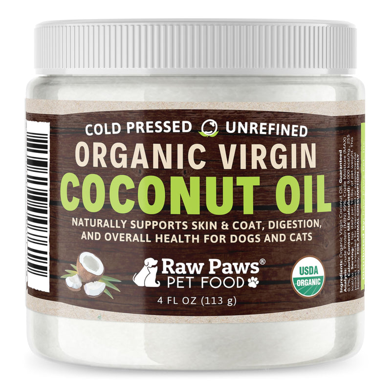 Raw Paws Organic Virgin Coconut Oil for Dogs & Cats, 4-oz - Supports Immune System, Digestion, Oral Health, Thyroid - All Natural Allergy Relief for Dogs - Hairball Relief - PawsPlanet Australia