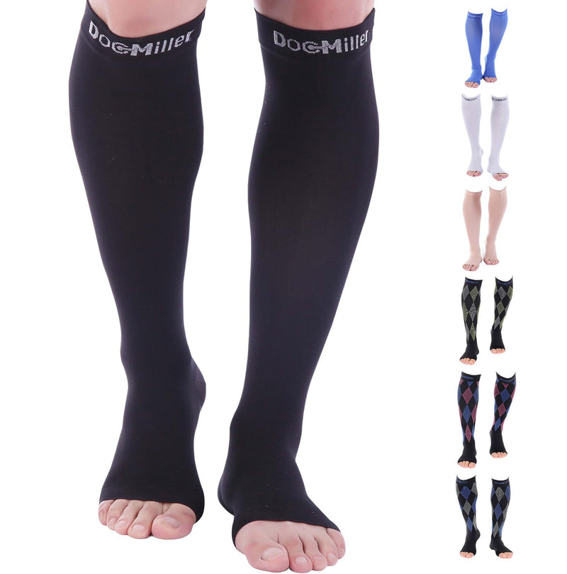 [Australia] - Doc Miller Open Toe Compression Socks, 30-40 mmHg, Toeless, Support Circulation, Medical Grade, Socks, Men & Women, Pair Large Black 