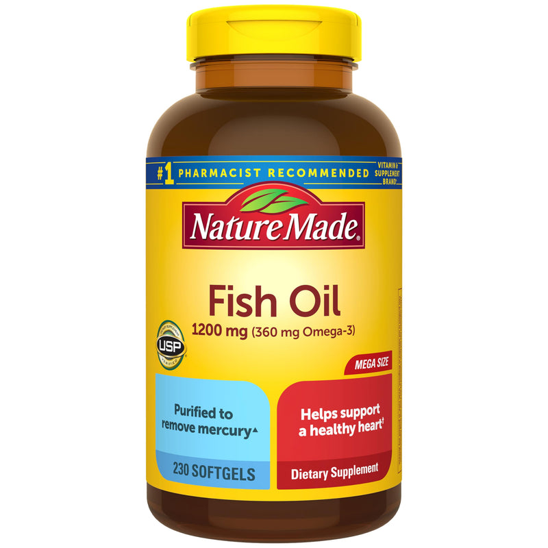 Nature Made Fish Oil Omega 3 Supplements, 1200 mg Softgels, 230 Softgels | Omega 3 Fish Oil for Healthy Heart Support, Gluten Free, Dairy Free, 115 Day Supply 230 Count (Pack of 1)