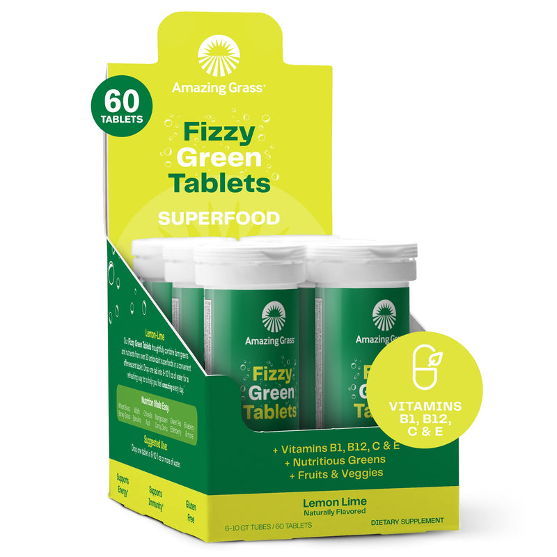 [Australia] - Amazing Grass Fizzy Green Tablets Superfood Lemon Lime: Green Superfood Water Flavoring Tablet with Antioxidants & Alkalizing Greens, 60 Count (Packaging May Vary) Superfood Lemon-Lime 10 Count (Pack of 6) 